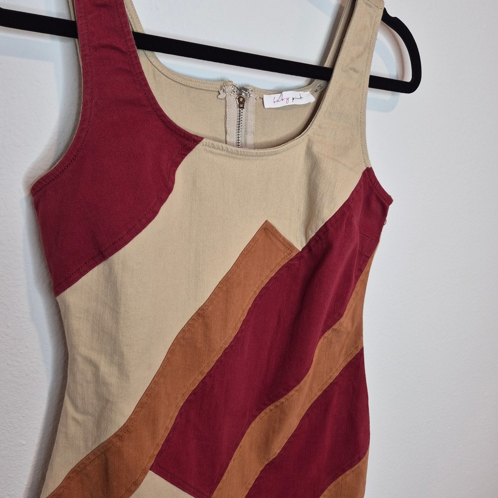 Retro Inspired Mini Patchwork Dress Boho Phoebe Buffay Coastal Cowgirl Size M - Picture 4 of 8
